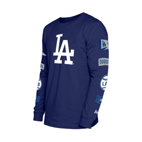 New Era Los Angeles Dodgers Logo Sleeve Long Sleeve T-Shirt Dark Royal Blue White