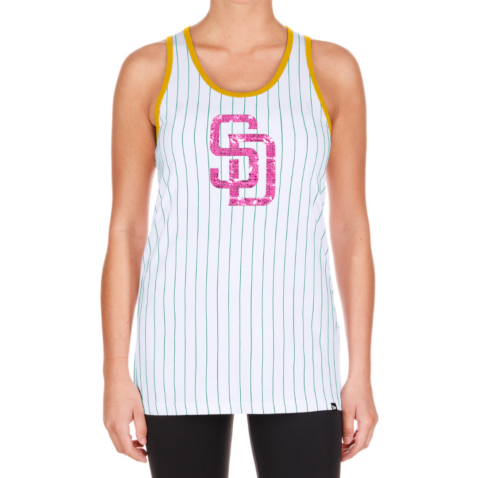 New Era San Diego Padres City Connect Women’s Tank Top White Pinstripe Pink