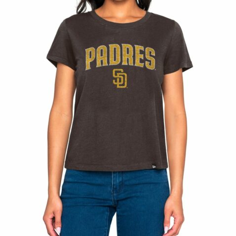 New Era San Diego Padres Evergreen Womens Short Sleeve T-Shirt Brown Gold - Image 3