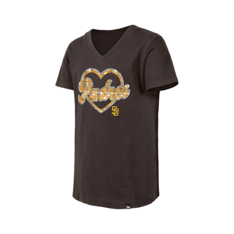 New Era San Diego Padres Love Sequin Girls Size Short Sleeve T-Shirt Brown Gold