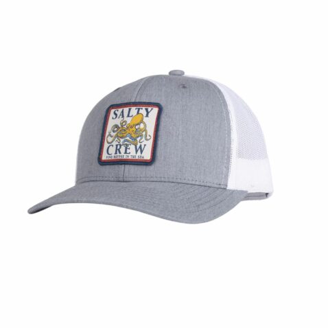 Salty Crew Ink Slinger Retro Mesh Trucker Snapback Hat Heather Grey White