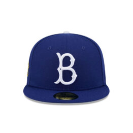 New Era 59Fifty Brooklyn Dodgers Jackie Robinson 2025 42 Side Patch Fitted Hat Dark Royal Blue White