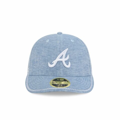 New Era 59Fifty Low Profile Atlanta Braves Hand Stitched Chambray Fitted Hat Open Market Blue - Image 2