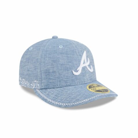 New Era 59Fifty Low Profile Atlanta Braves Hand Stitched Chambray Fitted Hat Open Market Blue - Image 3