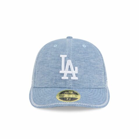 New Era 59Fifty Low Profile Los Angeles Dodgers Hand Stitched Chambray Fitted Hat Open Market Blue - Image 2
