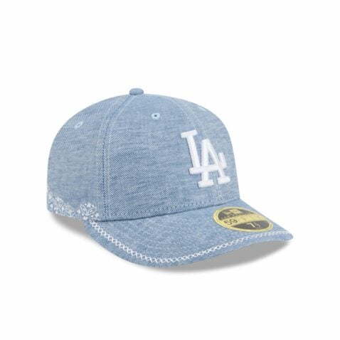 New Era 59Fifty Low Profile Los Angeles Dodgers Hand Stitched Chambray Fitted Hat Open Market Blue - Image 3