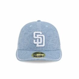 New Era 59Fifty Low Profile San Diego Padres Hand Stitched Chambray Fitted Hat Open Market Blue