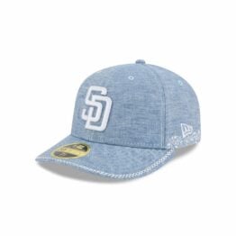 New Era 59Fifty Low Profile San Diego Padres Hand Stitched Chambray Fitted Hat Open Market Blue