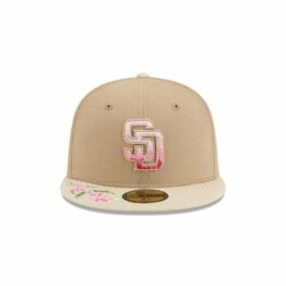 New Era 59Fifty San Diego Padres Hand Stitched Floral Fitted Hat Tan Khaki