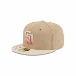 New Era 59Fifty San Diego Padres Hand Stitched Floral Fitted Hat Tan Khaki