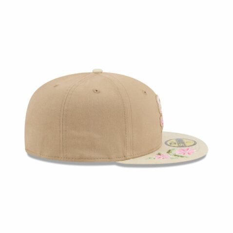 New Era 59Fifty San Diego Padres Hand Stitched Floral Fitted Hat Tan Khaki - Image 6