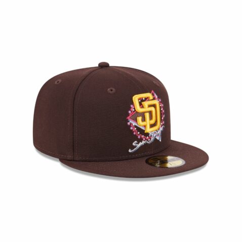 New Era 59Fifty San Diego Padres Neon Fitted Hat Brown Gold - Image 3