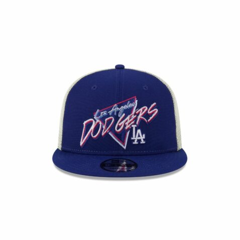 New Era 9Fifty Los Angeles Dodgers Neon Mesh Trucker Snapback Hat Dark Royal Blue - Image 2