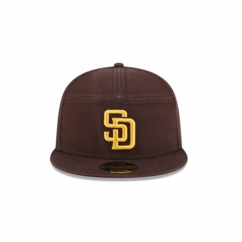 New Era 9Fifty San Diego Padres Canvas Split Panel Snapback Hat Brown Gold - Image 2