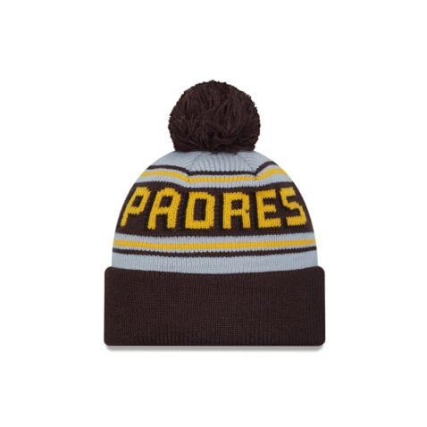 New Era San Diego Padres Knit Pom Wordmark Beanie Brown White Gold - Image 2