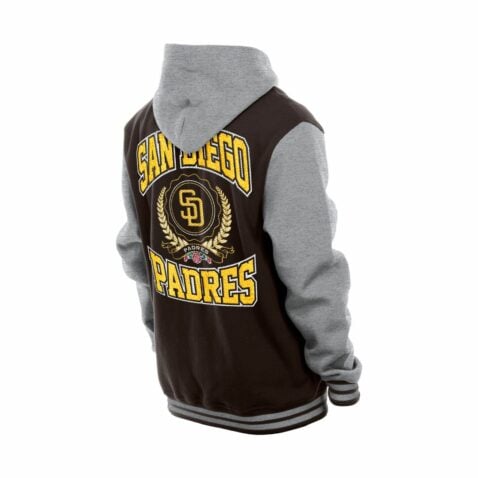 New Era San Diego Padres Throwback Snapfront Letterman Jacket Brown Gray New Era San Diego Padres Throwback Snapfront Letterman Jacket Brown Gray