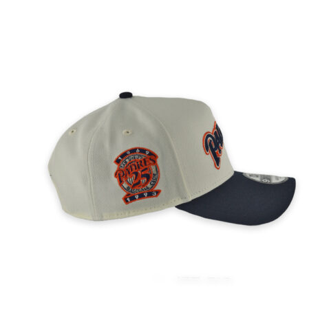 New Era 9Forty San Diego Padres 1998 Script Two Tone A-Frame Snapback Hat Chrome White Dark Navy Blue - Image 6