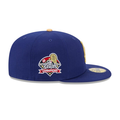 New Era 59Fifty Los Angeles Dodgers Gold Collection World Series Champion Side Patch Fitted Hat Dark Royal Blue Gold - Image 6