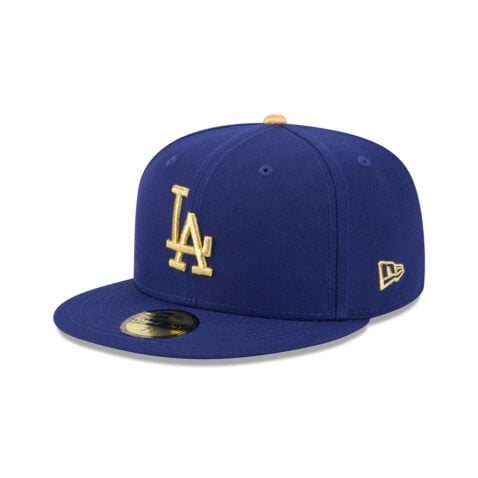 New Era 59Fifty Los Angeles Dodgers Gold Collection World Series Champion Side Patch Fitted Hat Dark Royal Blue Gold