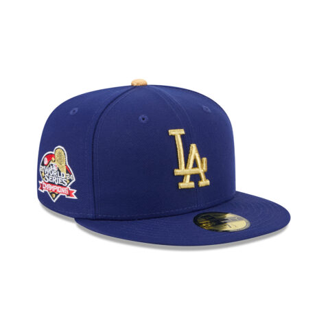 New Era 59Fifty Los Angeles Dodgers Gold Collection World Series Champion Side Patch Fitted Hat Dark Royal Blue Gold - Image 3
