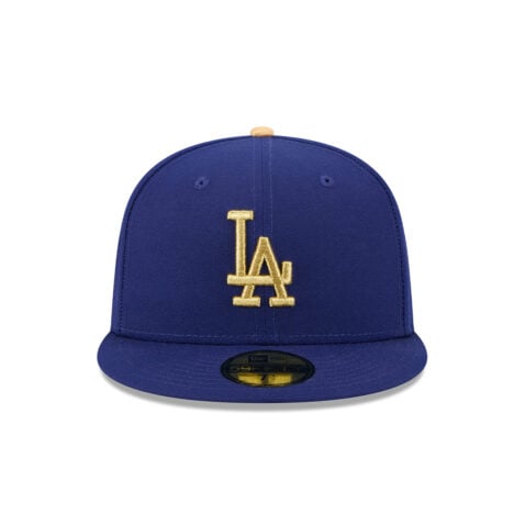 New Era 59Fifty Los Angeles Dodgers Gold Collection World Series Champion Side Patch Fitted Hat Dark Royal Blue Gold - Image 2