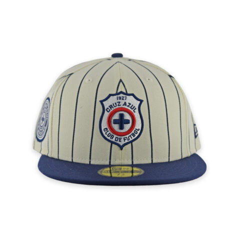 New Era 59Fifty Club Cruz Azul LMX Retro Pinstripe Fitted Hat Chrome White Dark Navy - Image 2