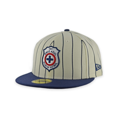 New Era 59Fifty Club Cruz Azul LMX Retro Pinstripe Fitted Hat Chrome White Dark Navy