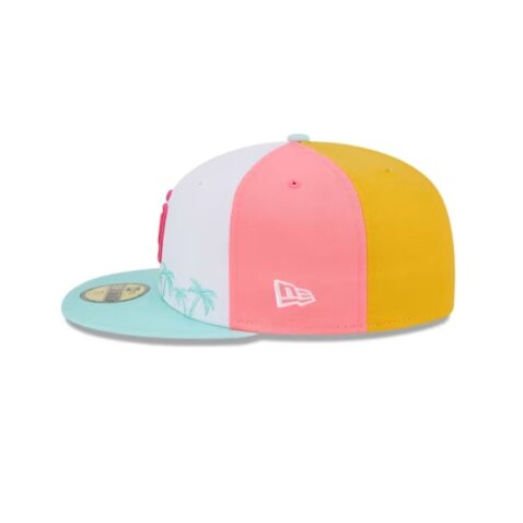 New Era 59Fifty San Diego Padres City Connect Pinwheel Palm Tree Fitted Hat White Mint Gold Pink - Image 4
