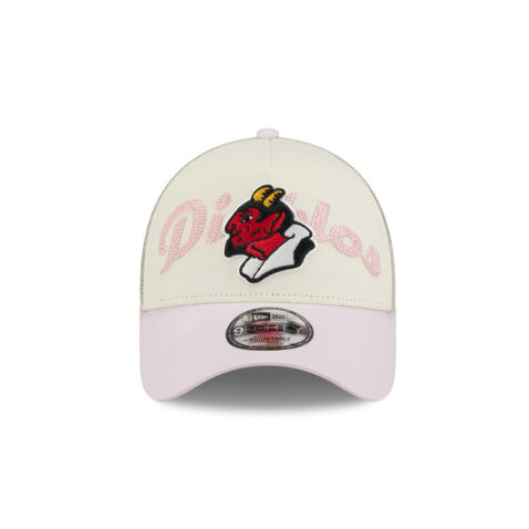 New Era 9Forty Mexico City Diablos Rojos De Mexico Alternate Logo Mesh Trucker A-Frame Snapback Hat Off White - Image 2