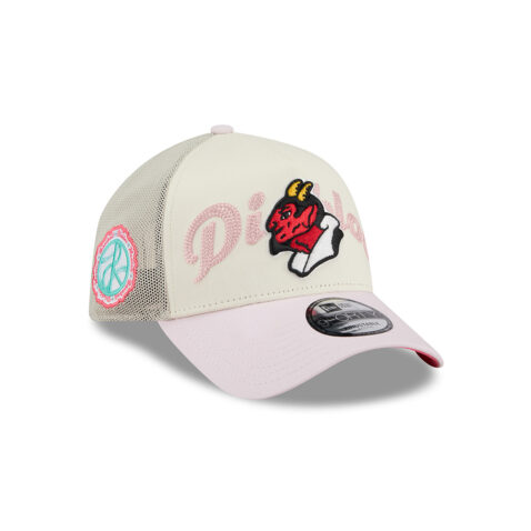 New Era 9Forty Mexico City Diablos Rojos De Mexico Alternate Logo Mesh Trucker A-Frame Snapback Hat Off White - Image 3