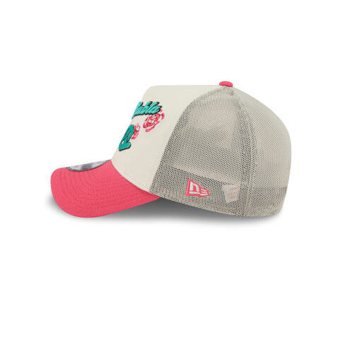 New Era 9Forty Mexico City Diablos Rojos De Mexico Wordmark Mesh Trucker A-Frame Snapback Hat Off White Pink - Image 4