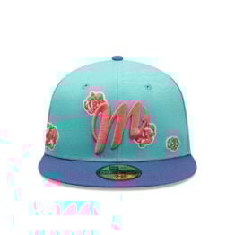 New Era 59Fifty Mexico City Diablos Rojos De Mexico Roses Two Tone Fitted Hat Clear Mint Blue Pink