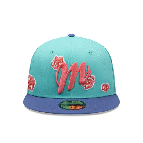 New Era 59Fifty Mexico City Diablos Rojos De Mexico Roses Two Tone Fitted Hat Clear Mint Blue Pink - Image 2