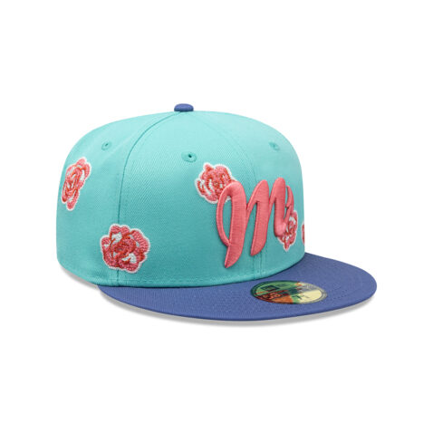 New Era 59Fifty Mexico City Diablos Rojos De Mexico Roses Two Tone Fitted Hat Clear Mint Blue Pink - Image 3