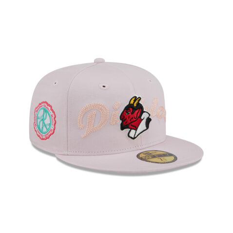 New Era 59Fifty Mexico City Diablos Rojos De Mexico Wordmark Fitted Hat Chrome White Pink - Image 3