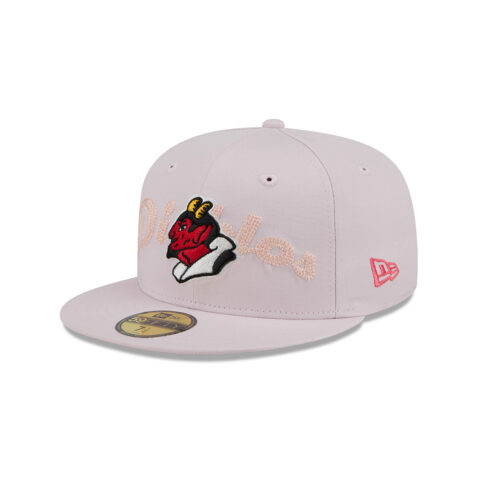 New Era 59Fifty Mexico City Diablos Rojos De Mexico Wordmark Fitted Hat Chrome White Pink