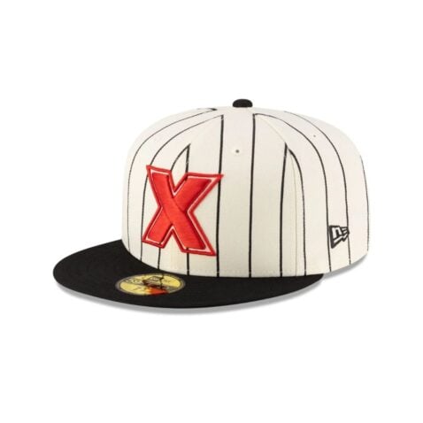 New Era 59Fifty Tijuana Xolos Retro Two Tone Fitted Hat Chrome White Black Pinstripe Red