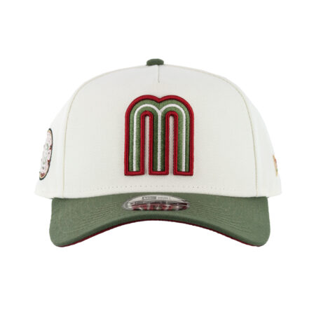 New Era 9Forty Mexico Adjustable A-Frame Snapback Hat Chrome White New Olive - Image 3