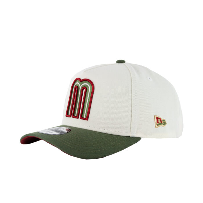New-Era-9Forty-Mexico-Adjustable-A-Frame-Snapback-Hat-Chrome-White-New-Olive-Left-Front.jpg