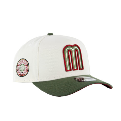 New Era 9Forty Mexico Adjustable A-Frame Snapback Hat Chrome White New Olive - Image 2
