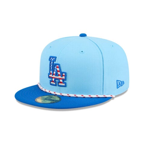 New Era 59Fifty Los Angeles Dodgers July 4th 2025 Official On Field Fitted Hat Blue Red