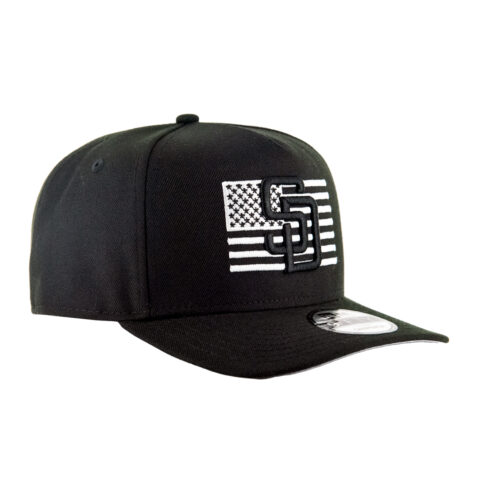 New Era 9Fifty San Diego Padres Stars & Stripes Flag A-Frame Snapback Hat Black White - Image 3