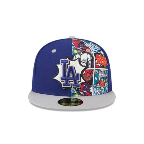 New Era 59Fifty Los Angeles Dodgers Comic Book Fitted Hat Royal Blue Gray - Image 2