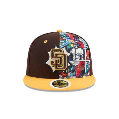 New Era 59Fifty Youth San Diego Padres Comic Book Fitted Hat Brown Gold - Image 2