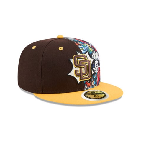 New Era 59Fifty Youth San Diego Padres Comic Book Fitted Hat Brown Gold - Image 3