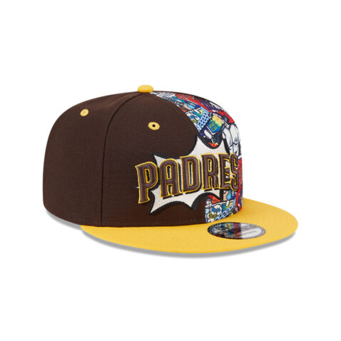 New Era 9Fifty San Diego Padres Comic Book Snapback Hat Brown Gold - Image 3