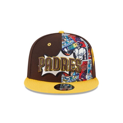 New Era 9Fifty Youth San Diego Padres Comic Book Snapback Hat Brown Gold - Image 2