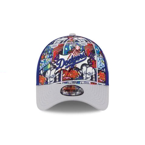New Era 9Forty Los Angeles Dodgers Comic Book A-Frame Snapback Hat Royal Blue Gray - Image 2