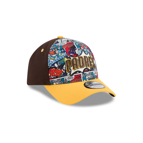 New Era 9Forty San Diego Padres Comic Book A-Frame Snapback Hat Brown Gold - Image 3