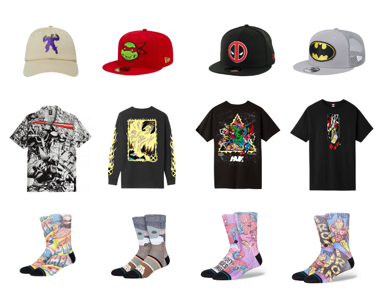 Comic Con marvel shirts, hats, and stance socks from billion creation 